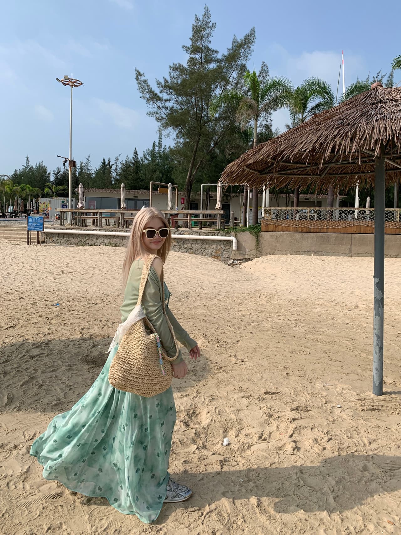 빅 사이즈 프랑스식 녹색 렌더링 해변가 여행 휴가 바람 꽃무늬 슬립 드레스 여름 고급 센스 부드러운 발목 롱 스커트 상세 이미지 15