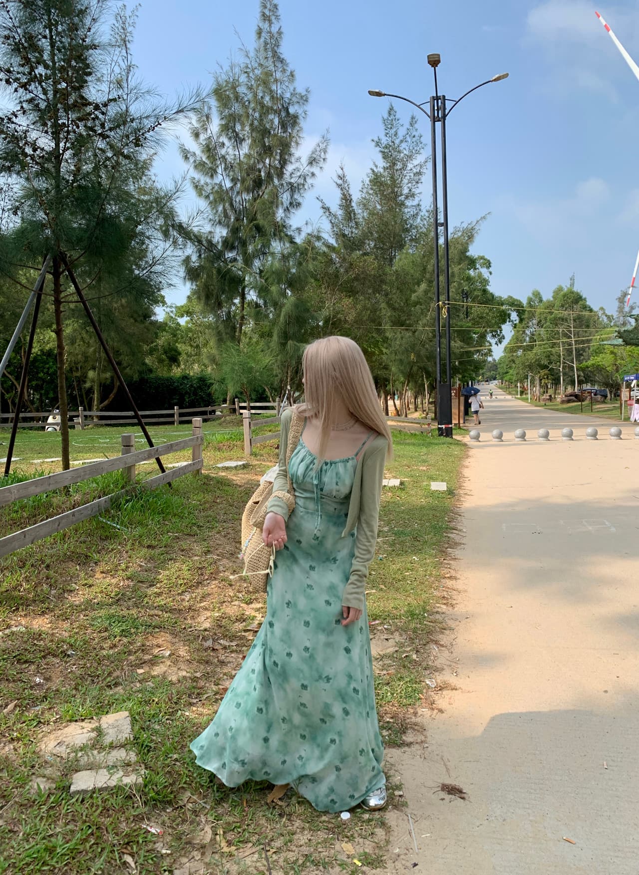 빅 사이즈 프랑스식 녹색 렌더링 해변가 여행 휴가 바람 꽃무늬 슬립 드레스 여름 고급 센스 부드러운 발목 롱 스커트 상세 이미지 18