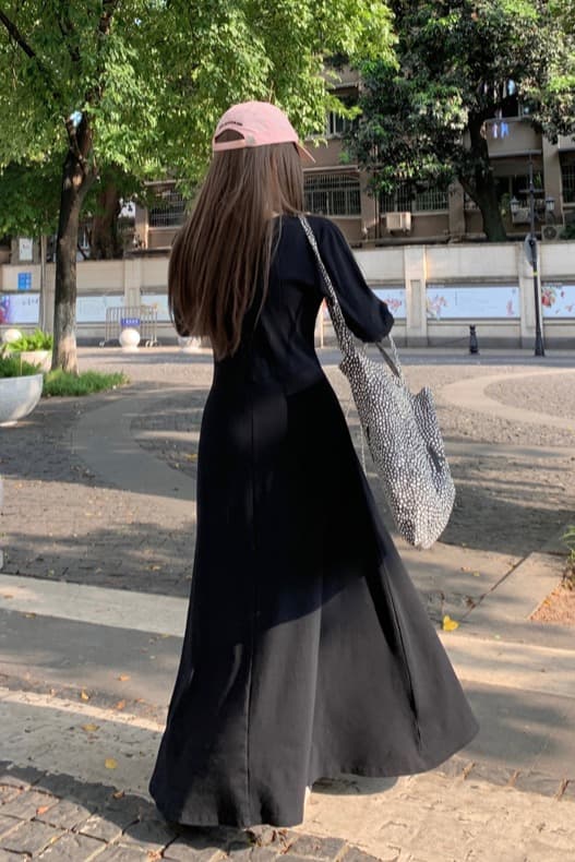 빅 사이즈 프랑스식 그는 벤 바람 품격 슬림해 보이는 검정색 비틀림 드레스 가을 겨울 고급 센스 만나는 니트 작은 검은 드레스 이미지 6