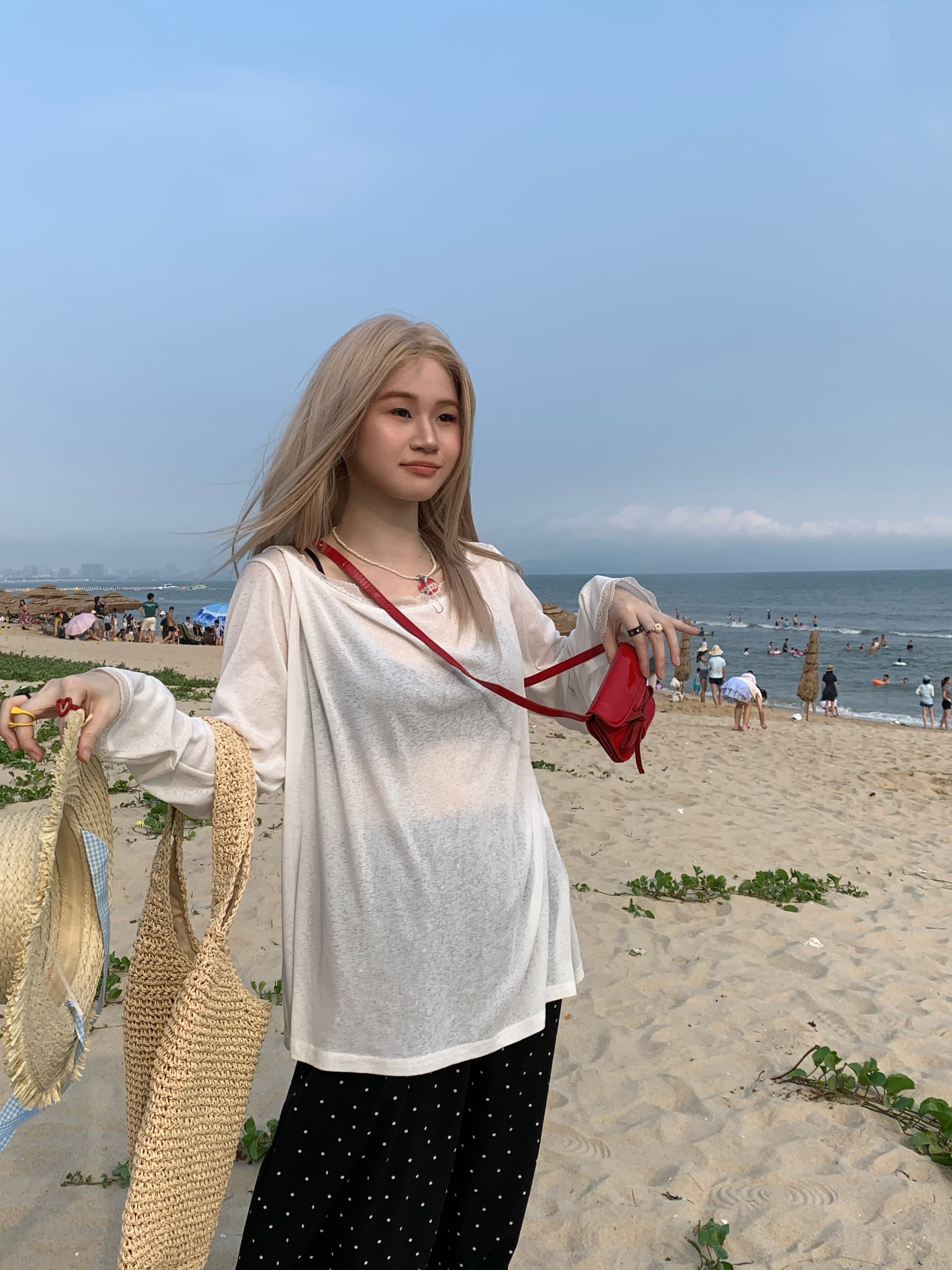 빅 사이즈 품격 다용도 캐주얼 미니멀리즘 한국 스타일 긴팔 시스루 화이트 t 봄 가져 가라. 반신 스커트 레이스 조각 맨위 상세 이미지 11