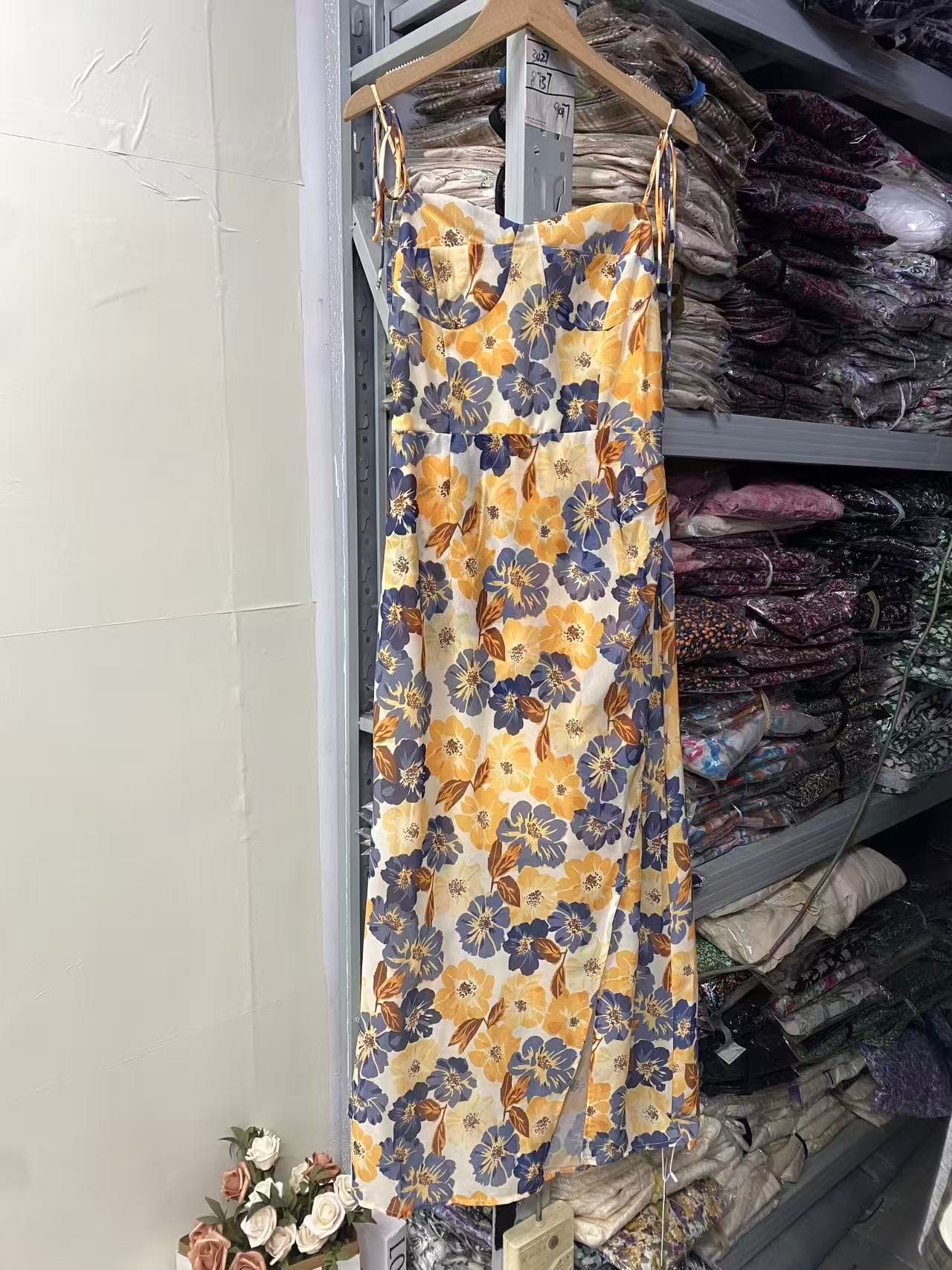 마이크로 지방 프랑스식 프린트 슬립 드레스 삼아 해변가 휴가 해변 드레스 사진 찍기 슈퍼 요정 슬립 꽃무늬 롱 스커트 상세 이미지 3
