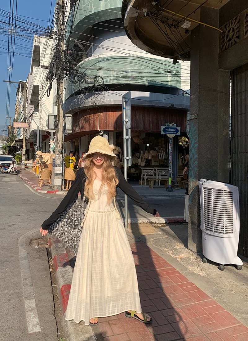 빅 사이즈 프랑스식 차 휴식 고급 센스 길이 연장 질감 센스 슬립 드레스 여름 디스플레이 화이트 몸매 가꾸기 휴가 발목 롱 스커트 상세 이미지 18