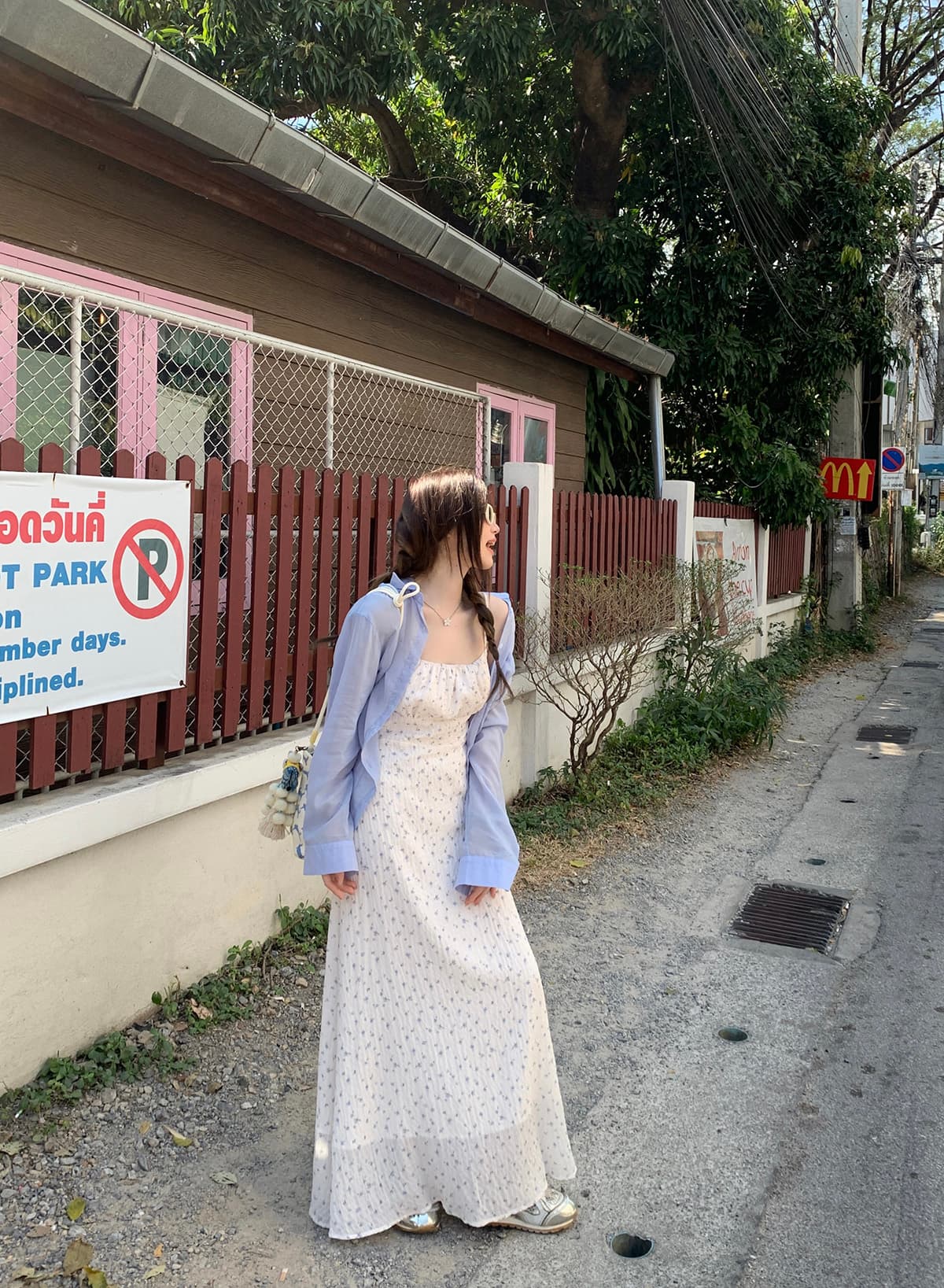 빅 사이즈 작은 청신 차 휴식 첫사랑 작은 꽃무늬 슬립 드레스 여름 슈퍼 요정 달콤함 부드러운 휴가 슬림해 보이는 길다 치마 상세 이미지 6