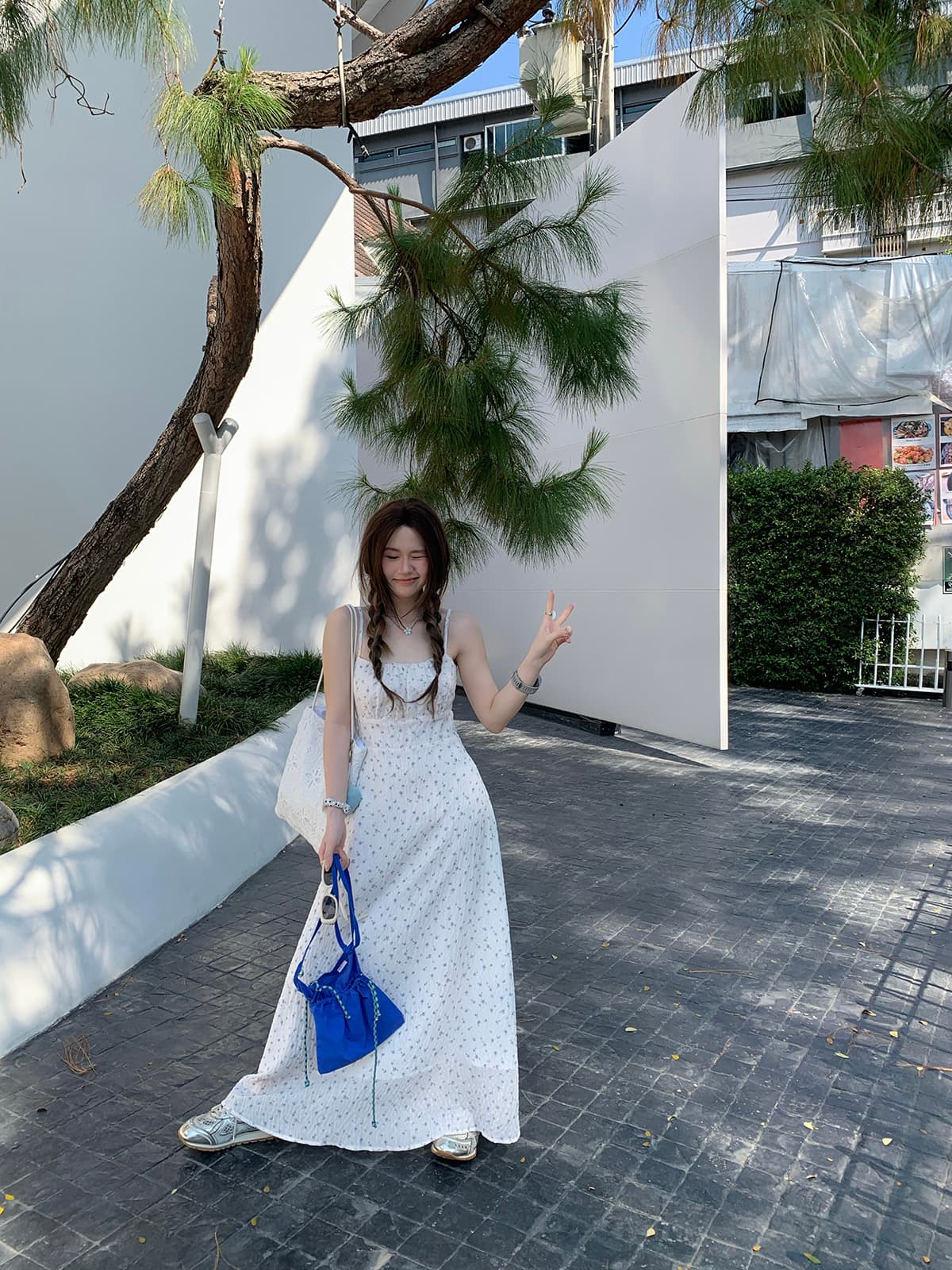 빅 사이즈 작은 청신 차 휴식 첫사랑 작은 꽃무늬 슬립 드레스 여름 슈퍼 요정 달콤함 부드러운 휴가 슬림해 보이는 길다 치마 상세 이미지 15