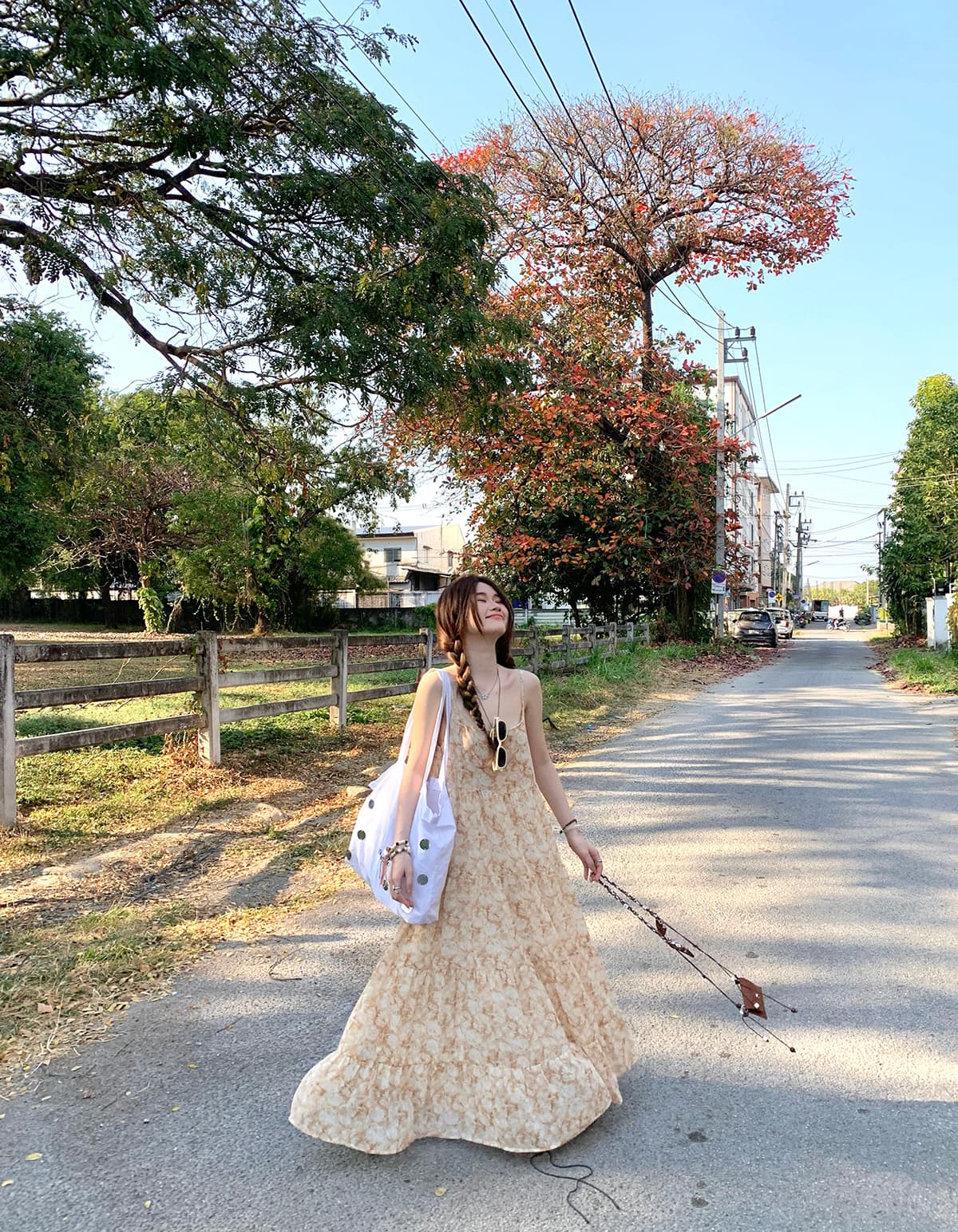 빅 사이즈 프랑스식 레트로 꽃무늬 슬립 드레스 디자인 센스 작은 대중 해변가 휴가 루즈핏 표지 고기 해변 롱 스커트 상세 이미지 16