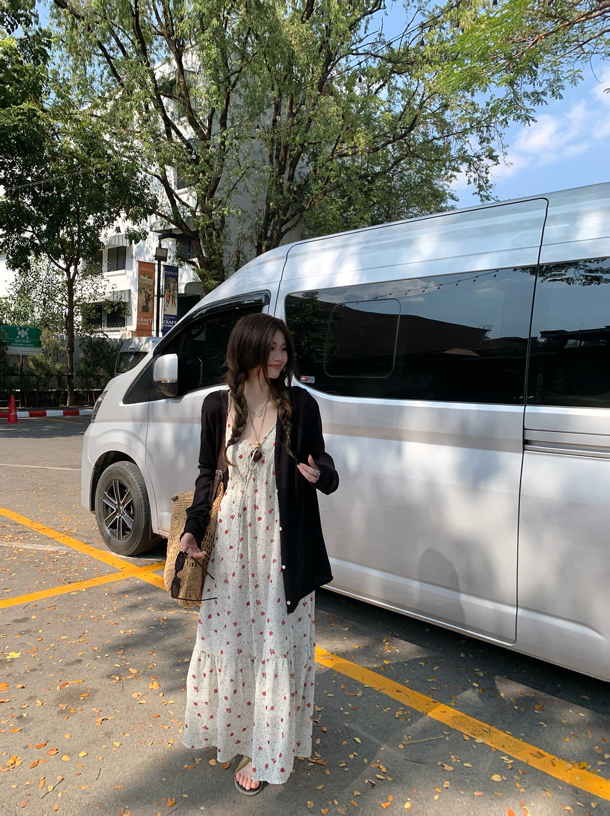 빅 사이즈 V넥 슬림해 보이는 도트 무늬 슬립 드레스 여름 연령 감소 달콤함 작은 청신 해변가 휴가 쉬폰 길다 치마 상세 이미지 7