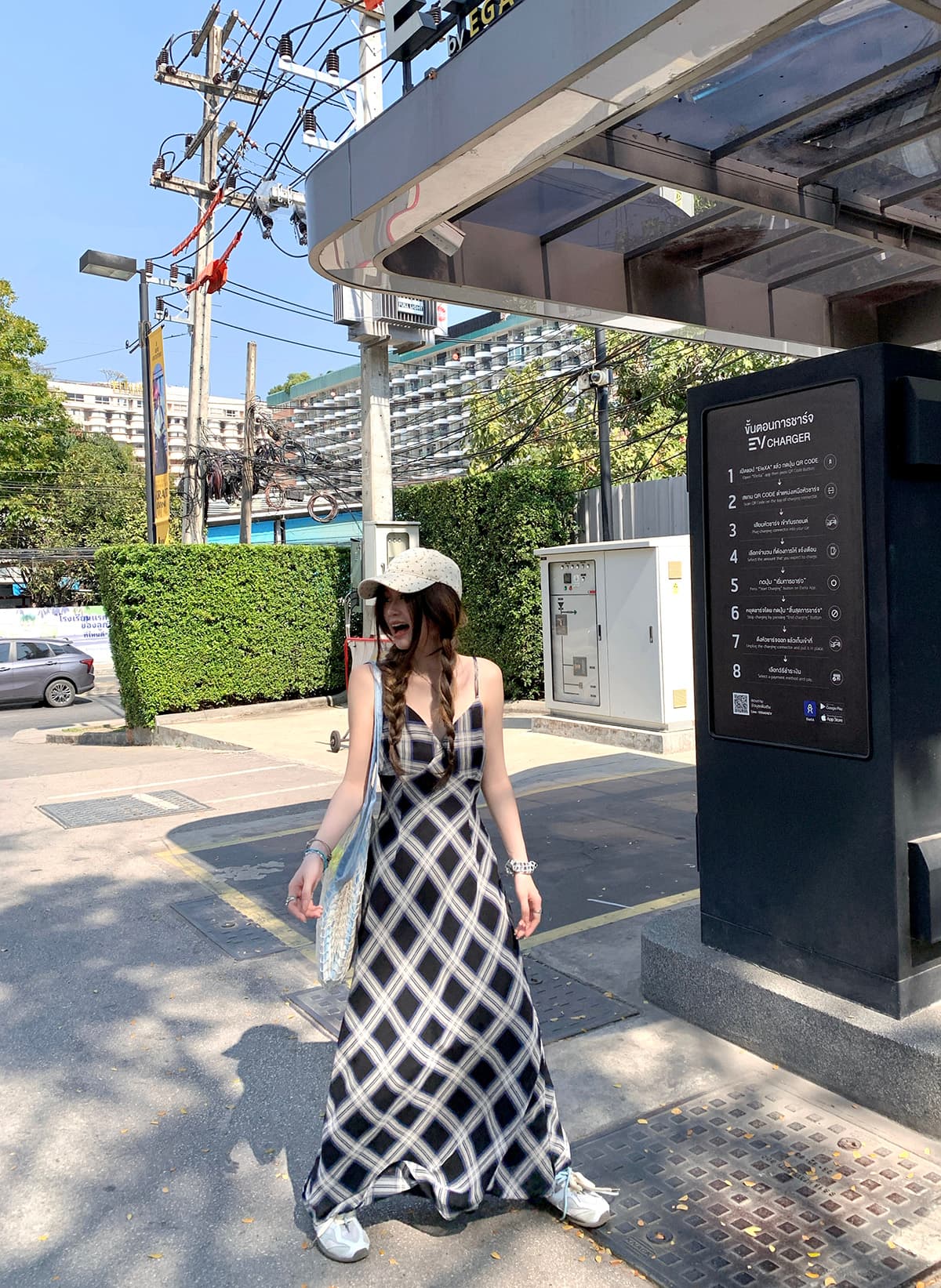 이 단락 있음 길이 연장 빅 사이즈 품격 로얄 자매 체크무늬 슬립 드레스 V넥 레트로 허리 수축 슬림해 보이는 발목 롱 스커트 상세 이미지 8