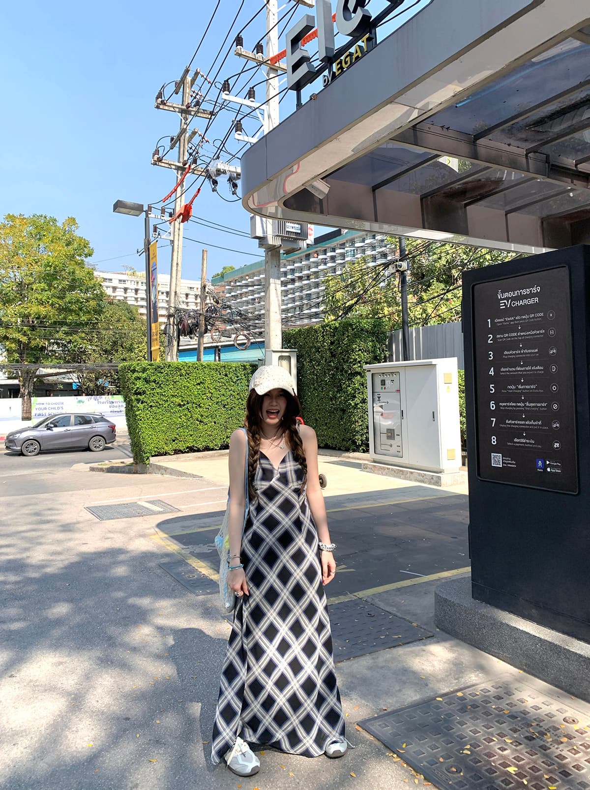 이 단락 있음 길이 연장 빅 사이즈 품격 로얄 자매 체크무늬 슬립 드레스 V넥 레트로 허리 수축 슬림해 보이는 발목 롱 스커트 상세 이미지 19