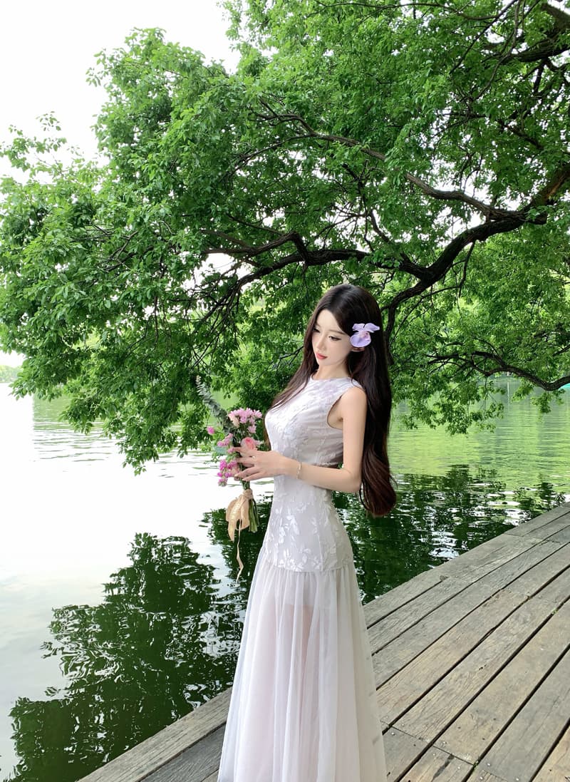 재고 상품 실사 뮤즈 여신 고급 아니요 명중 섹션 보라색 슬립 여성 드레스 여름 섹션 Tulle 치마 롱 스커트 상세 이미지 6
