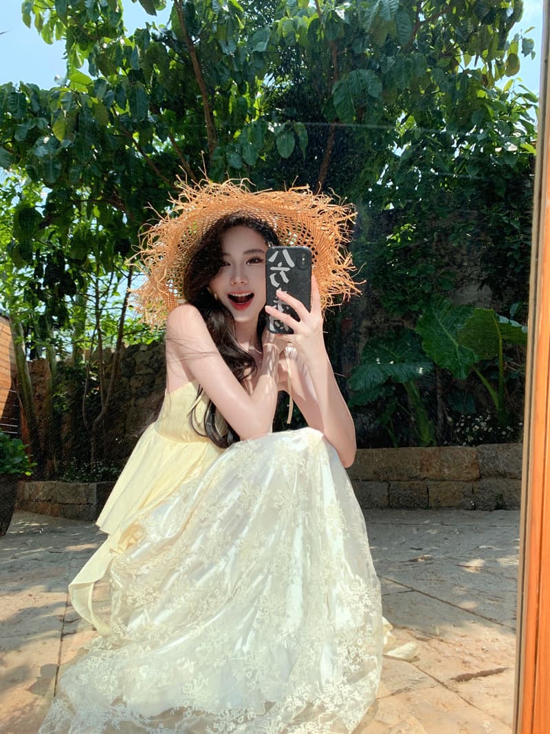 재고 상품 실사 요정 De 루이 당겨서 낭만주의 무거운 작업 자수 슬립 롱 스커트 V넥 레이스 조각 요정 요정 치마 롱 스커트 상세 이미지 5