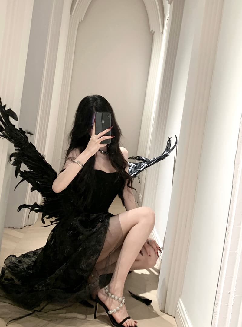 크리스마스 설날 연례 회의 예복 섹시함 로얄 자매 cos 여왕 허리 몸매 가꾸기 망사 롱 스커트 검정색 롱 스커트 상세 이미지 3