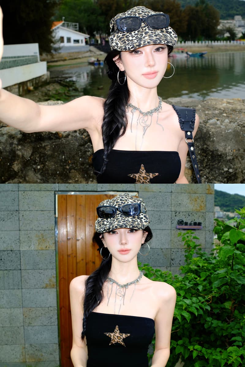 밀레니엄 고대 조기 바람 세련된 달콤한 핫걸 검정색 튜브탑 조끼 레오파드 무늬 미니 스커트 아메리칸 섹시함 핫걸 세트 상세 이미지 12