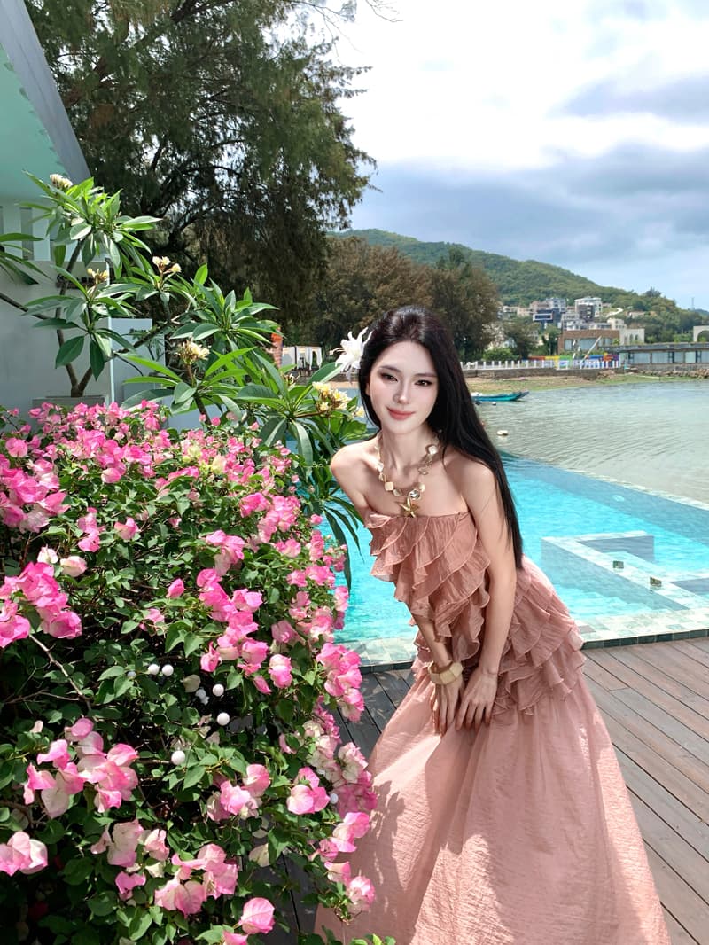 팬 사랑 남쪽 법 무거운 작업 다중 레이어 프릴 주름 슬립 튜브탑 드레스 휴가 바람 허리 수축 롱 스커트 인어 꼬리 스커트 상세 이미지 12