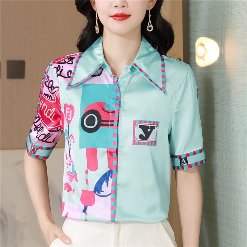 항저우 저항 주름 비단 여성 셔츠 2026 여름 새로운 빛 럭셔리 고급 센스 프린트 셔츠 연령 감소 외국 가스 맨위 이미지 3