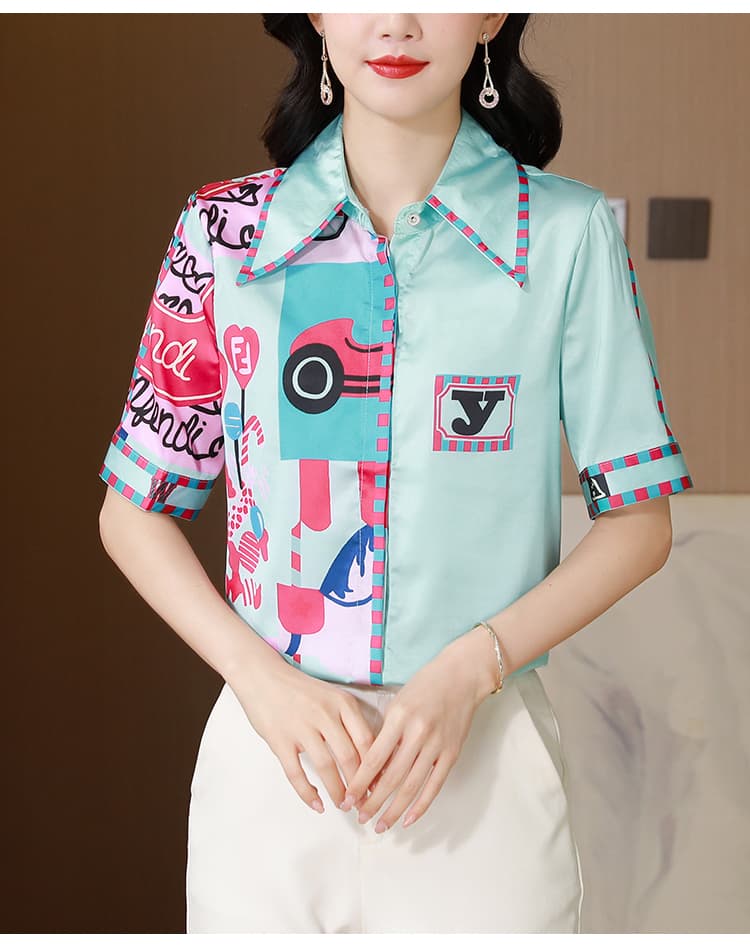 항저우 저항 주름 비단 여성 셔츠 2026 여름 새로운 빛 럭셔리 고급 센스 프린트 셔츠 연령 감소 외국 가스 맨위 상세 이미지 13