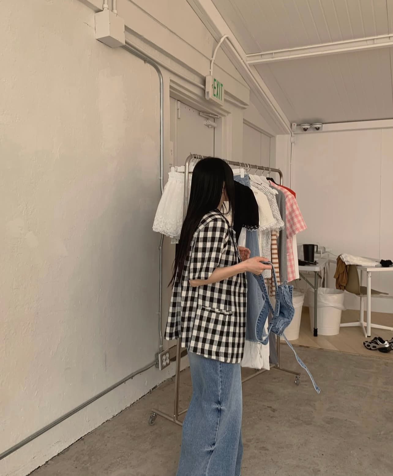 한국 ins 고유 한 패치워크 색상 체크무늬 부서 버클 폴로 칼라 반팔 블레이저 상세 이미지 1