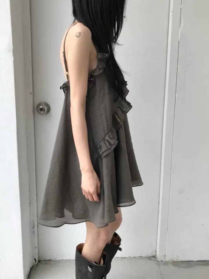 한국 ins 이중층 레이스 청 ~을 통해 쉬폰 슬립 드레스 상세 이미지 10