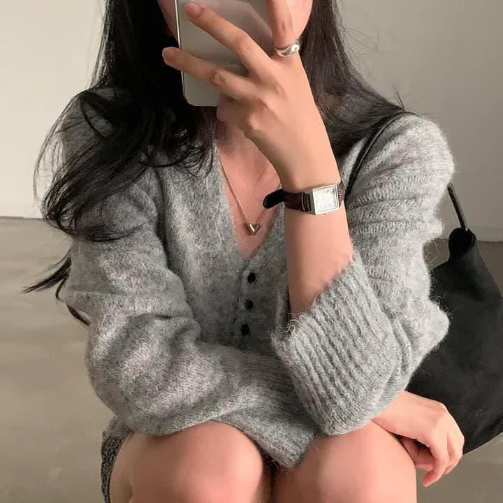 한국 chic 레트로 따뜻한 부드럽다 찹쌀 혼합 양모 털 니트 오픈 가디건 상세 이미지 34