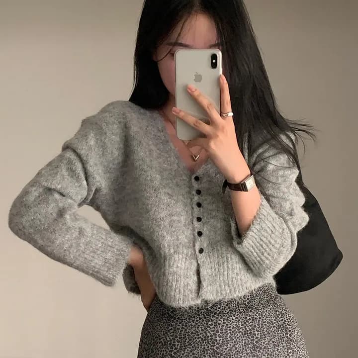 한국 chic 레트로 따뜻한 부드럽다 찹쌀 혼합 양모 털 니트 오픈 가디건 상세 이미지 35