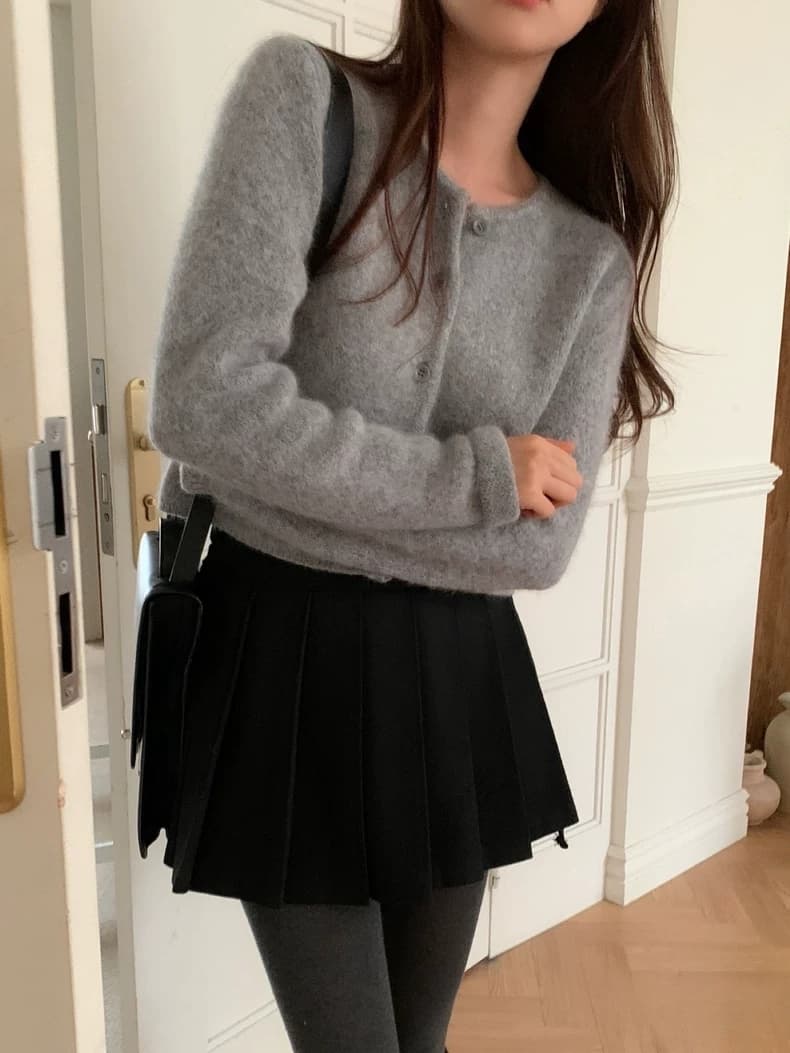 있음 선적 한국 ins 소녀 부드러운 센스 작은 원 칼라 단추 플러시 플러시 짧은 스웨터 오픈 가디건 상세 이미지 10