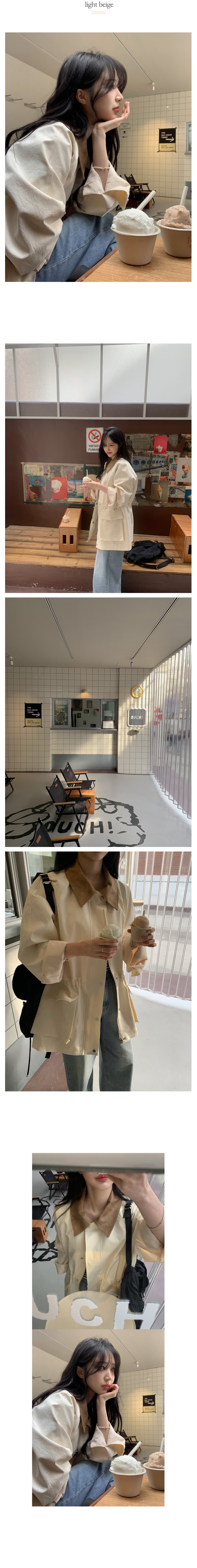 한국 ins 패션 품격 배색 칼라 펌프 로프 디자인 빅 포켓 루즈핏 캐주얼 재킷 상세 이미지 1