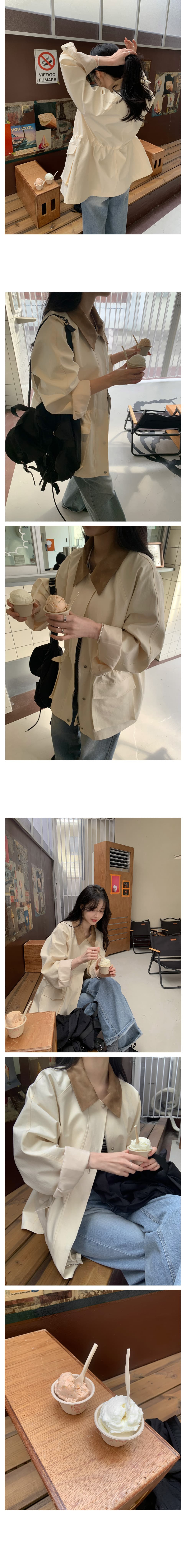 한국 ins 패션 품격 배색 칼라 펌프 로프 디자인 빅 포켓 루즈핏 캐주얼 재킷 상세 이미지 2