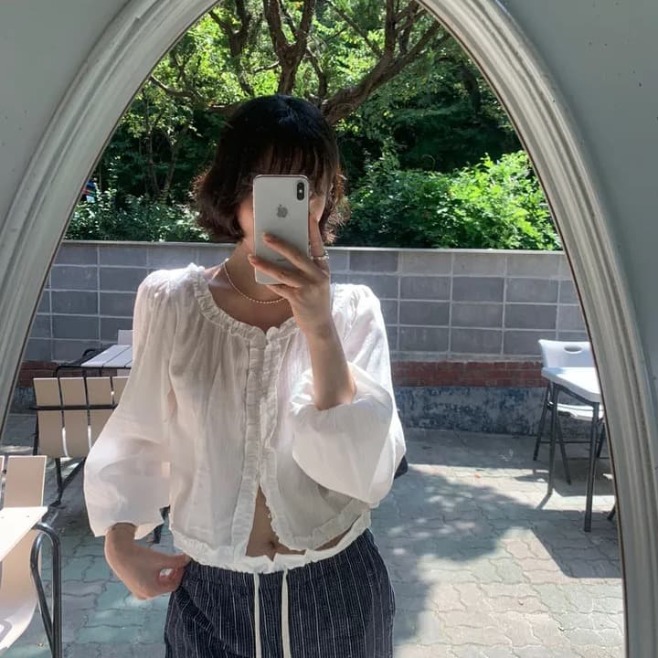 한국 ins 달콤함 연령 감소 레이스 싱글 줄 버튼 거품 소매 셔츠 이미지 3