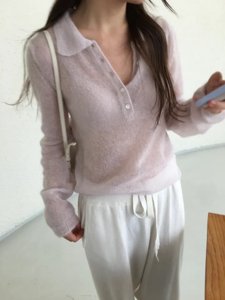 있음 선적 한국 ins 부드러운 미니멀리즘 일상 출퇴근 폴로 칼라 부서 버클 긴팔 니트 스웨터 상세 이미지 3