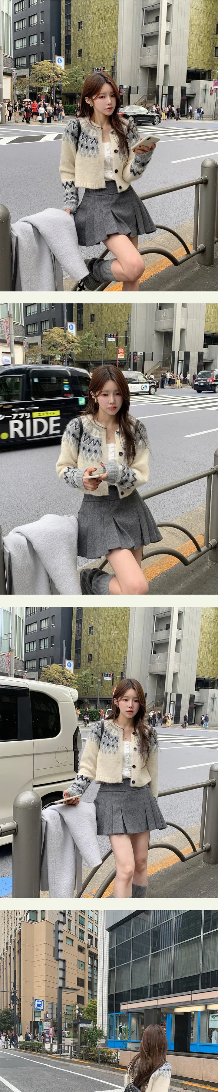 있음 선적 한국 ins 레트로 공정한 섬 패턴 스웨터 코트 상세 이미지 10