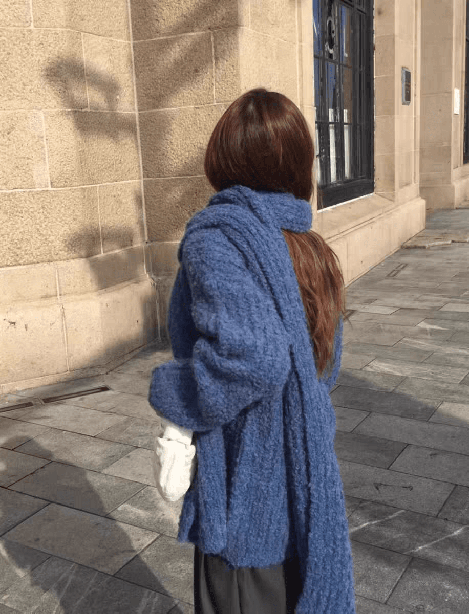 있음 선적 한국 ins 가을 겨울 분위기 센스 부드러운 찹쌀 V넥 루즈핏 스웨터 스카프 set 3 색 상세 이미지 11