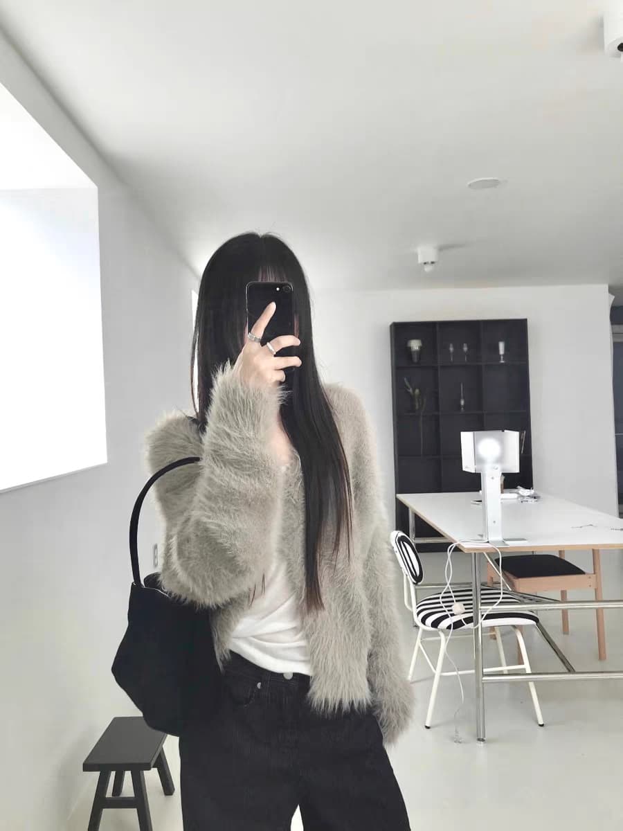 있음 선적 한국 ins 작은 대중 디자인 센스 푹신한 플리스 오픈 가디건 상세 이미지 13