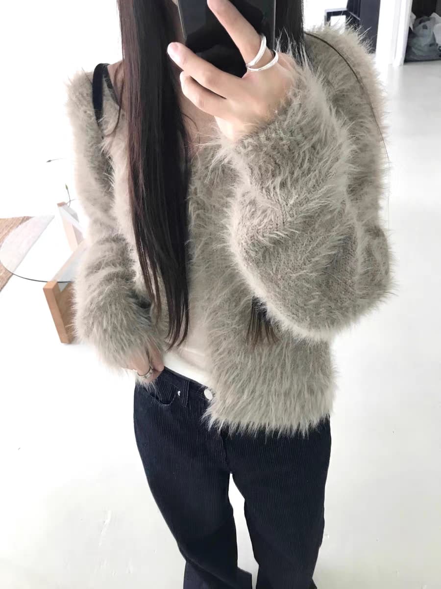 있음 선적 한국 ins 작은 대중 디자인 센스 푹신한 플리스 오픈 가디건 상세 이미지 18