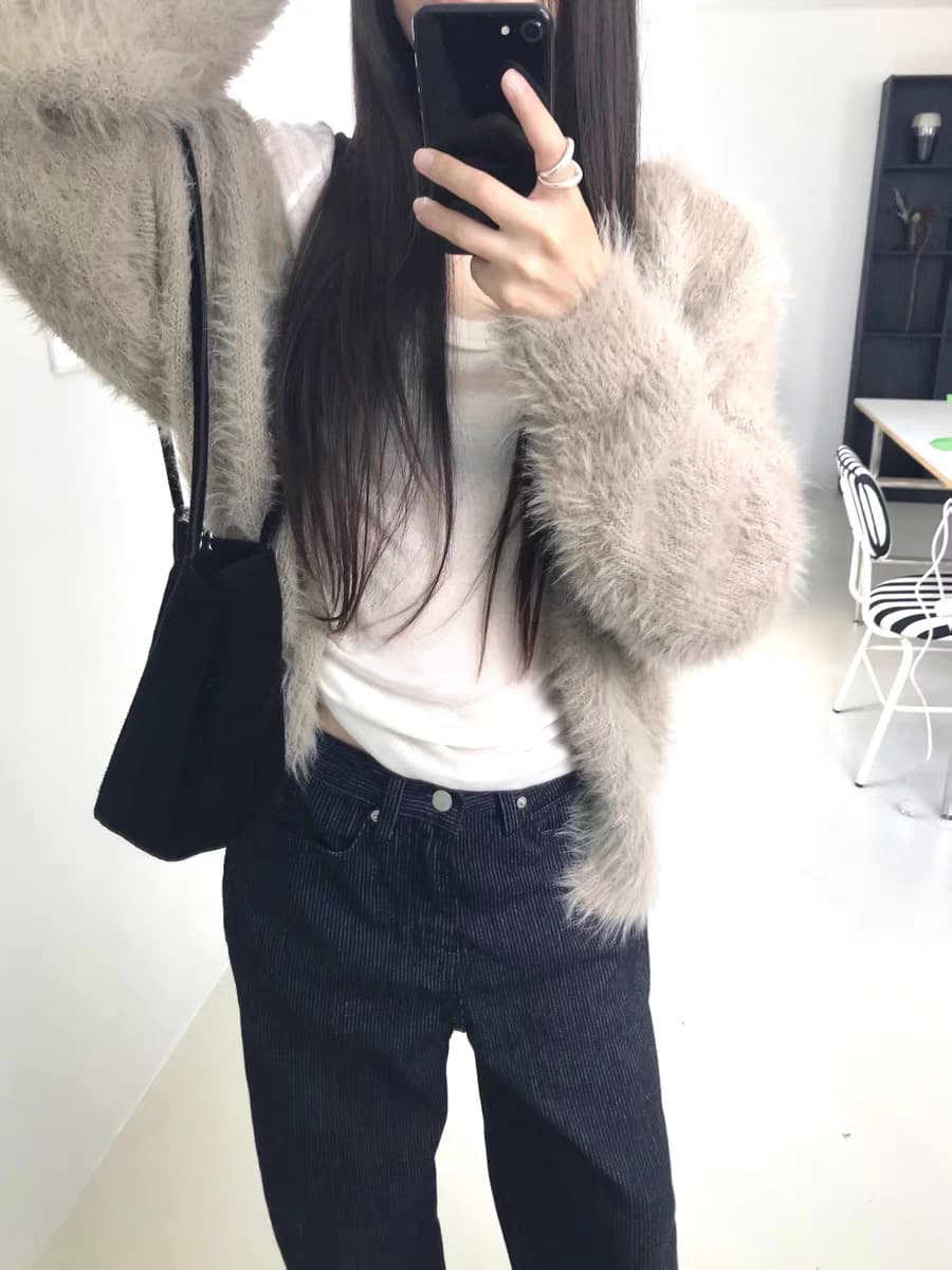 있음 선적 한국 ins 작은 대중 디자인 센스 푹신한 플리스 오픈 가디건 상세 이미지 21