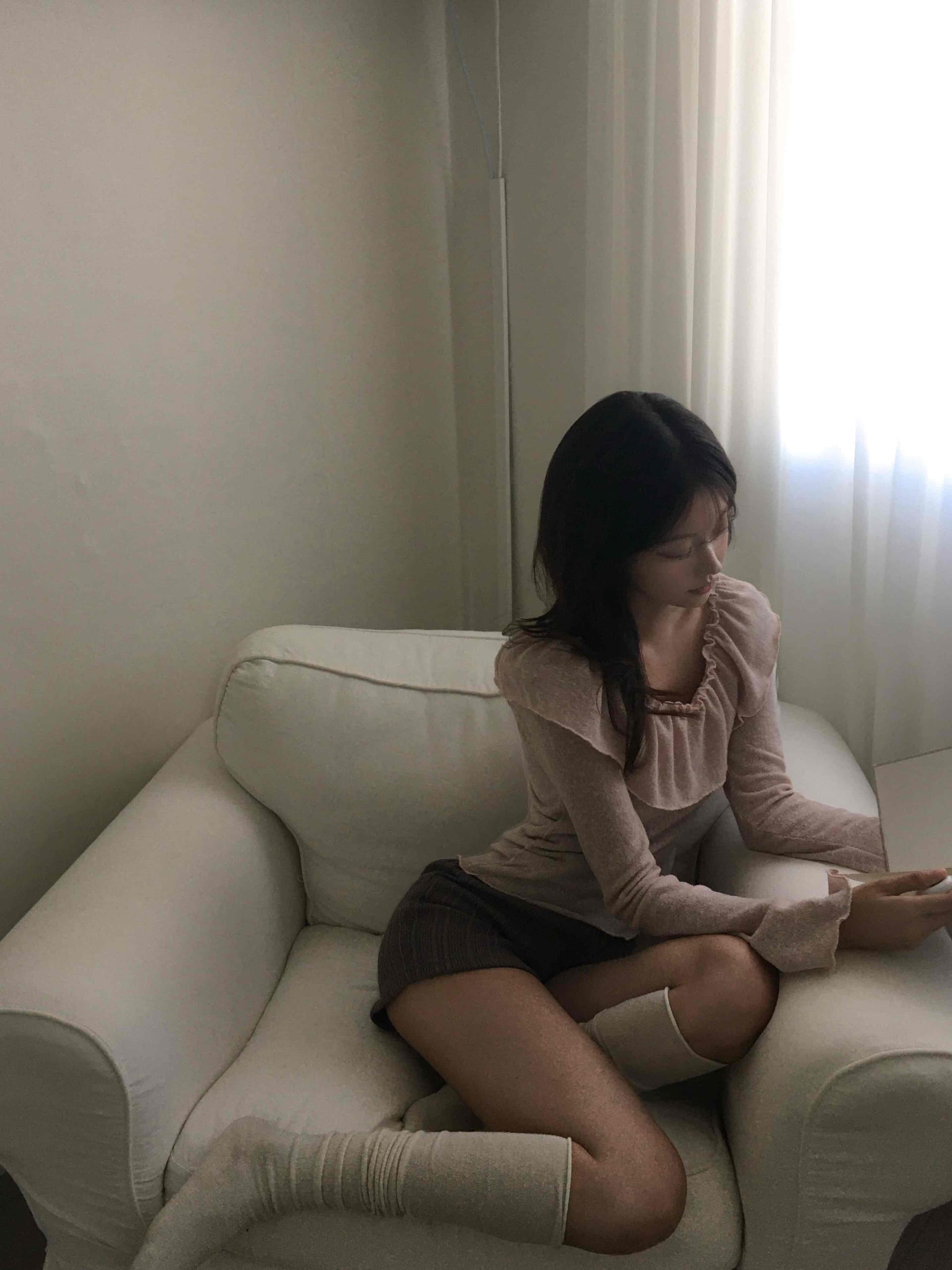 있음 선적 한국 ins 달콤함 프릴 수 있습니다. 오프숄더 슬림해 보이는 맨위 상세 이미지 11