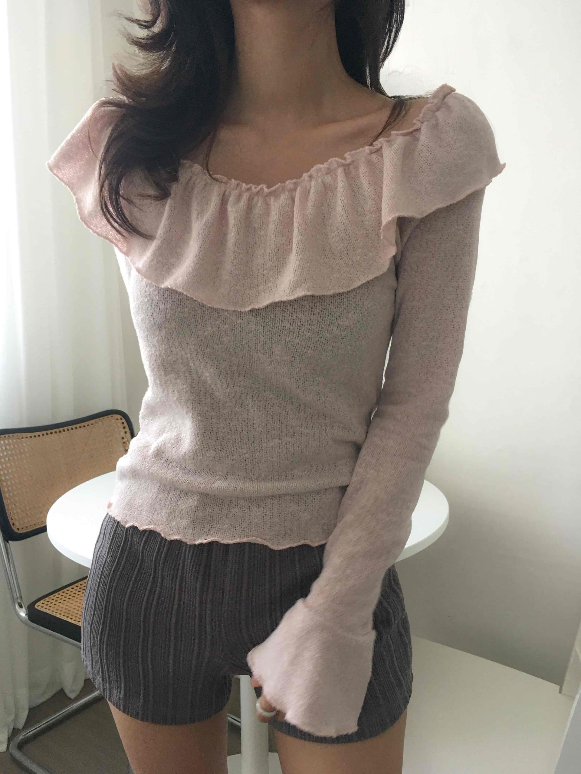 있음 선적 한국 ins 달콤함 프릴 수 있습니다. 오프숄더 슬림해 보이는 맨위 상세 이미지 12