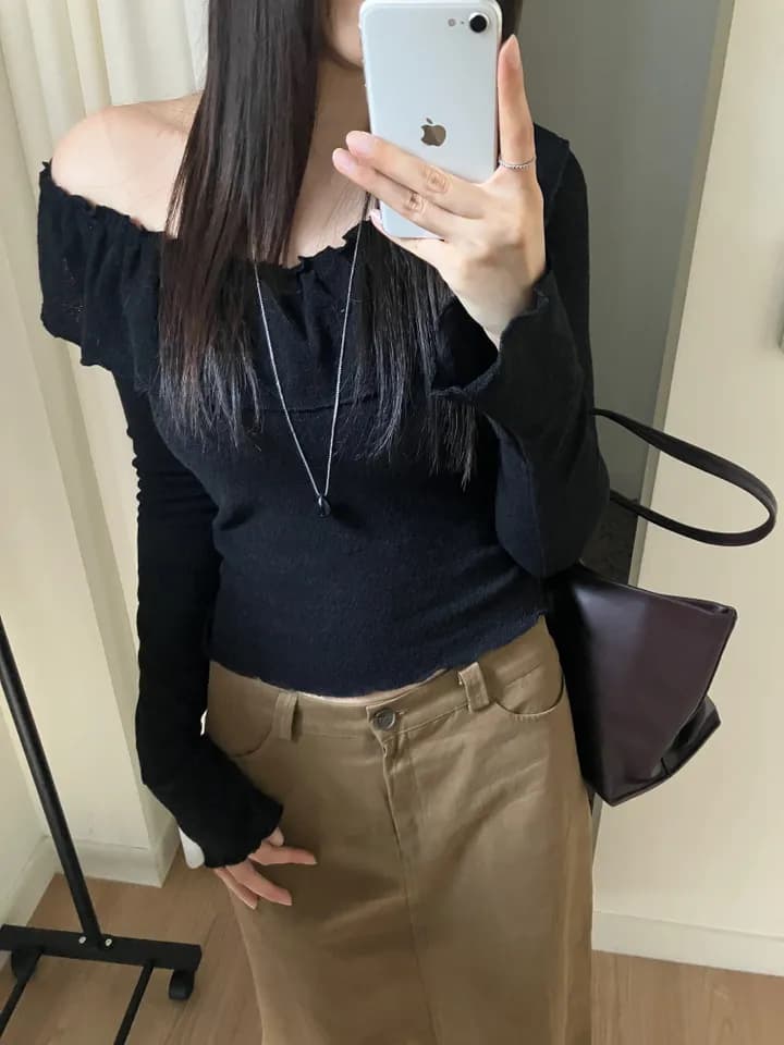있음 선적 한국 ins 달콤함 프릴 수 있습니다. 오프숄더 슬림해 보이는 맨위 상세 이미지 16