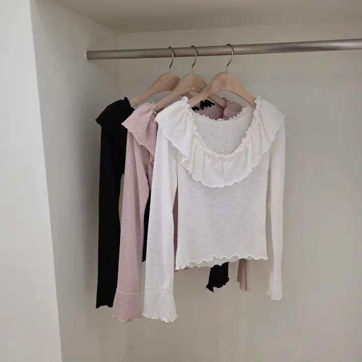 있음 선적 한국 ins 달콤함 프릴 수 있습니다. 오프숄더 슬림해 보이는 맨위 상세 이미지 18