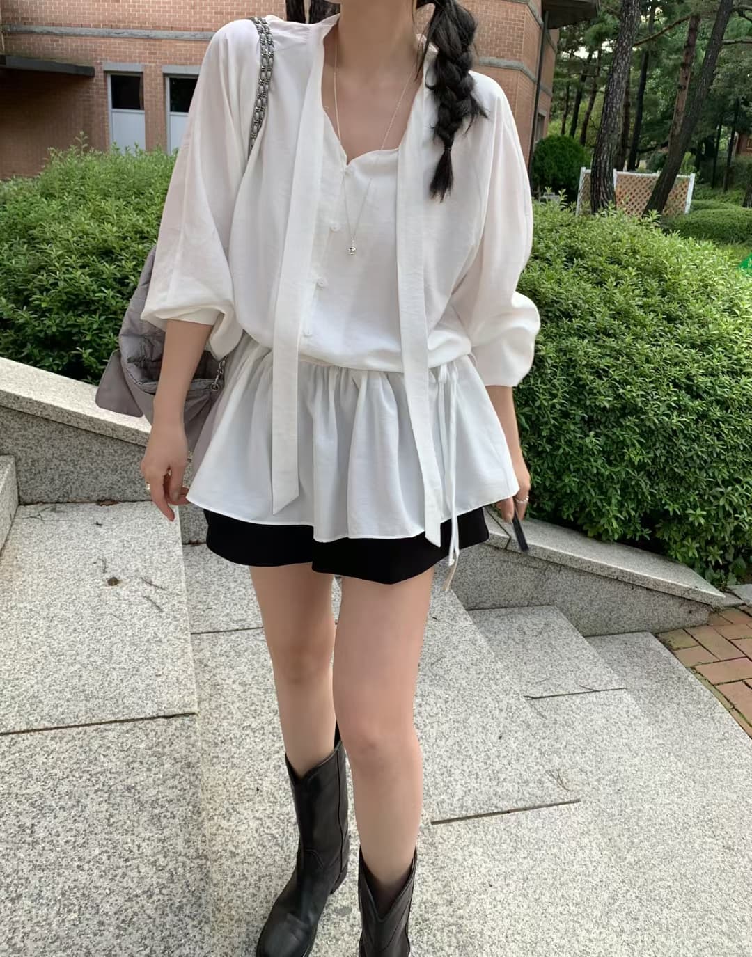 있음 선적 한국 chic 루즈핏 레이스 업 셔츠