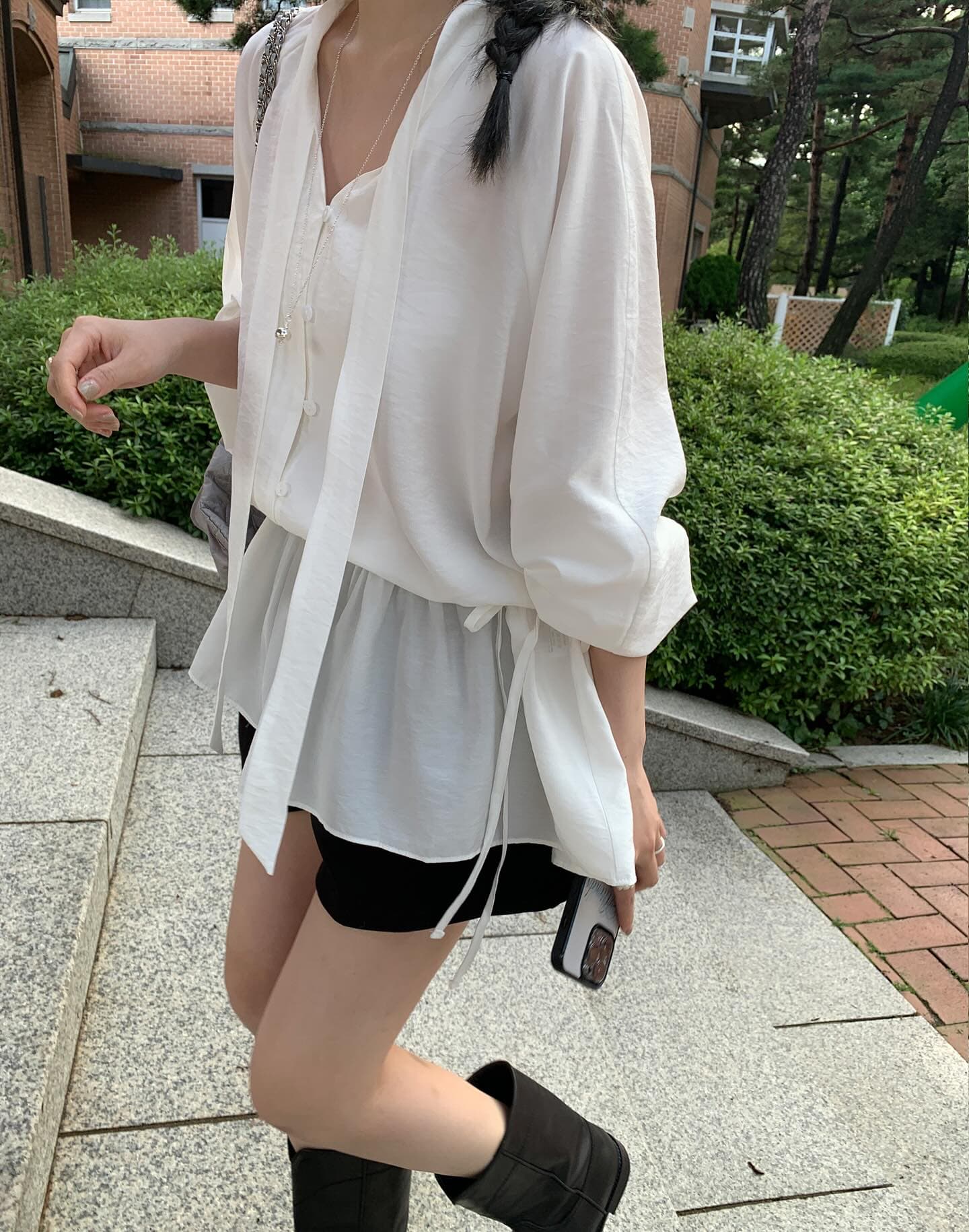 있음 선적 한국 chic 루즈핏 레이스 업 셔츠 상세 이미지 5