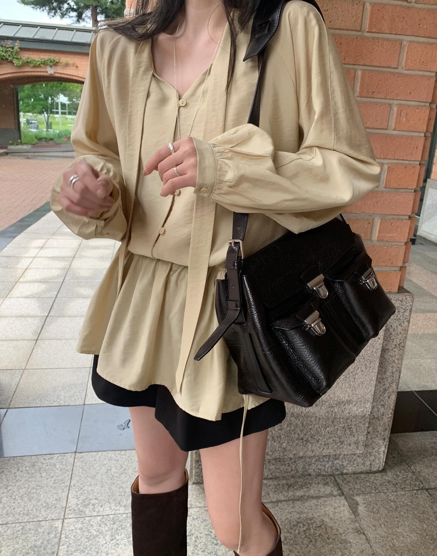 있음 선적 한국 chic 루즈핏 레이스 업 셔츠 상세 이미지 9