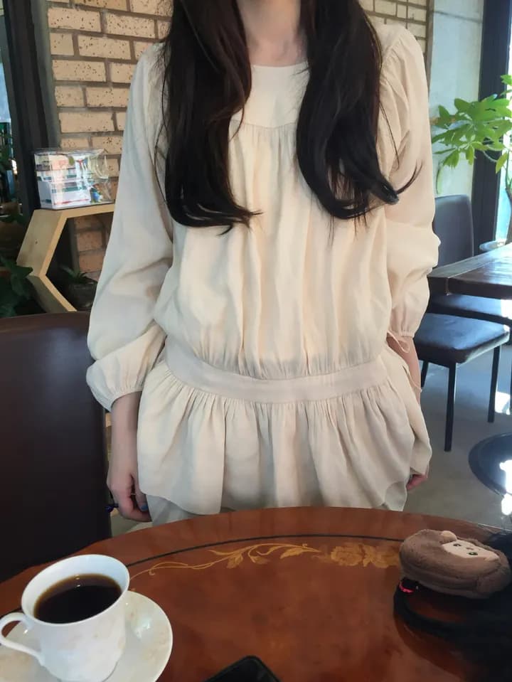 있음 선적 한국 ins 긴팔 허리 수축 끈 미니 드레스 이미지 4