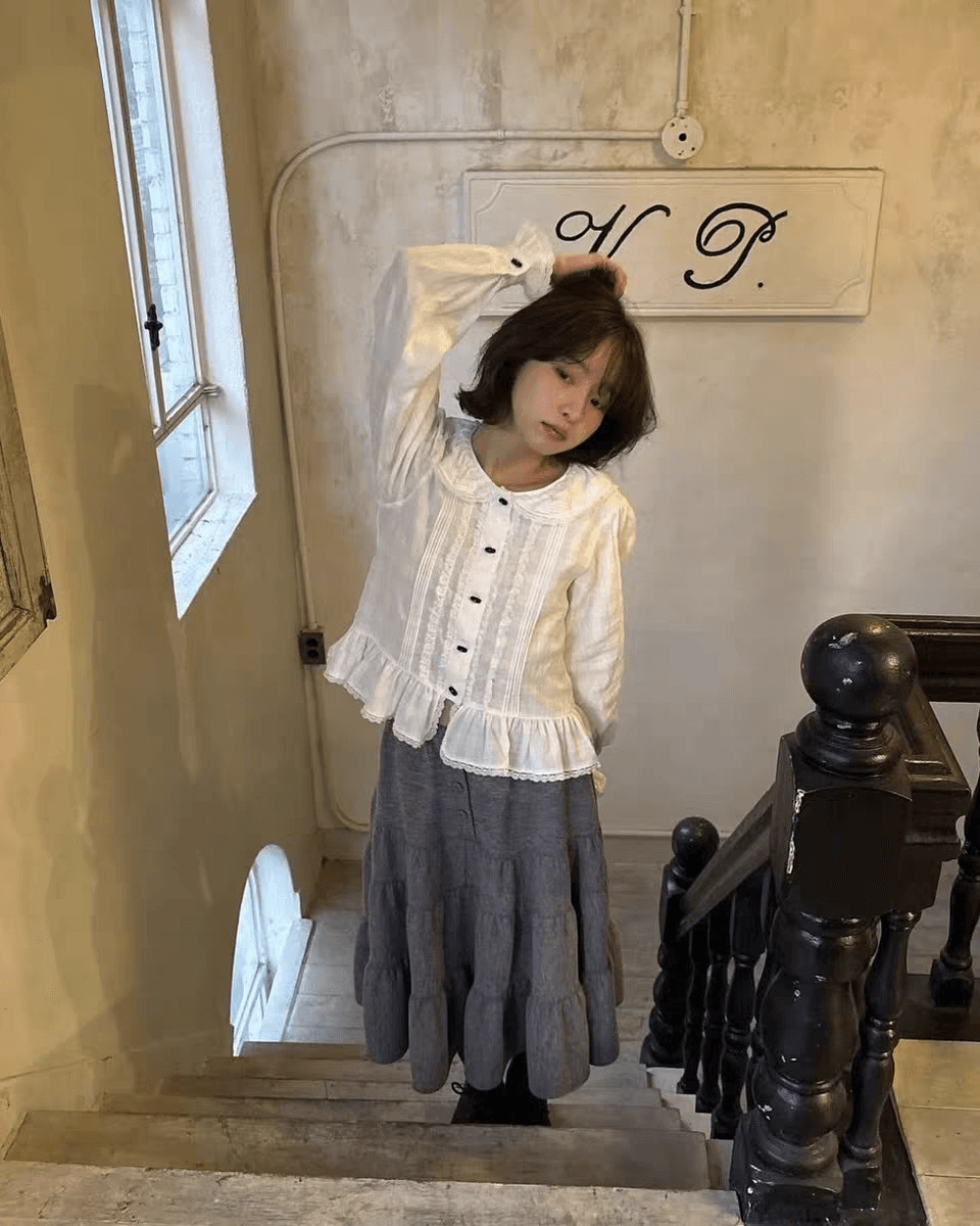 있음 선적 한국 ins 달콤함 연령 감소 작은 대중 디자인 베이비 칼라 레이스 셔츠 상세 이미지 2