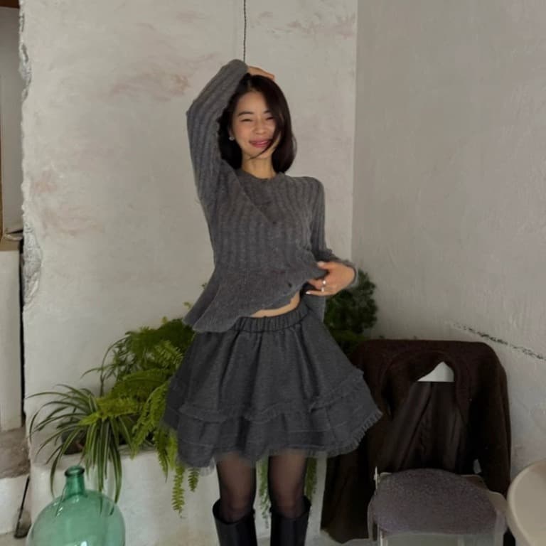있음 선적 한국 ins lady 달콤함 작은 원 칼라 허리 수축 연꽃 잎 니트 짧은 외투