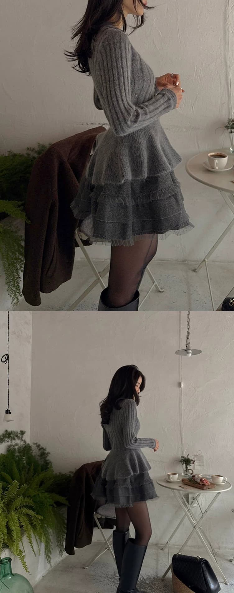 있음 선적 한국 ins lady 달콤함 작은 원 칼라 허리 수축 연꽃 잎 니트 짧은 외투 상세 이미지 8