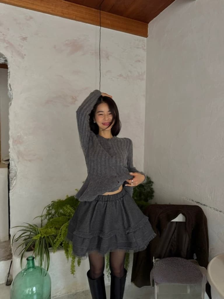 있음 선적 한국 ins lady 달콤함 작은 원 칼라 허리 수축 연꽃 잎 니트 짧은 외투 상세 이미지 12