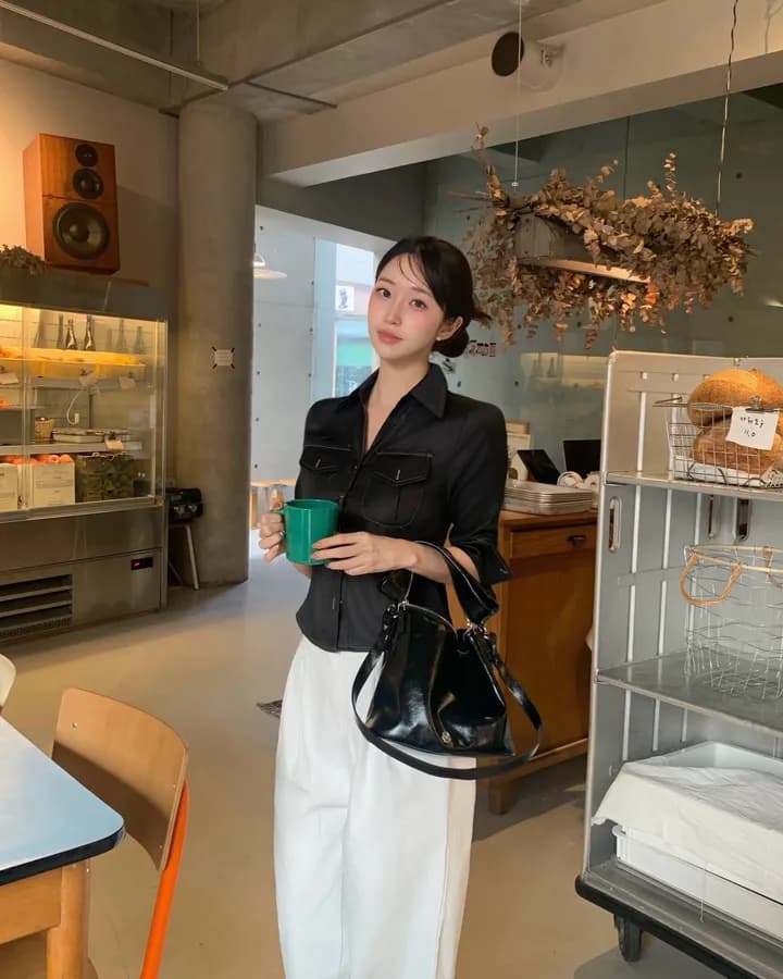 한국 ins 레트로 캐주얼 패션 허리 수축 몸매 가꾸기 데님 셔츠 상세 이미지 2