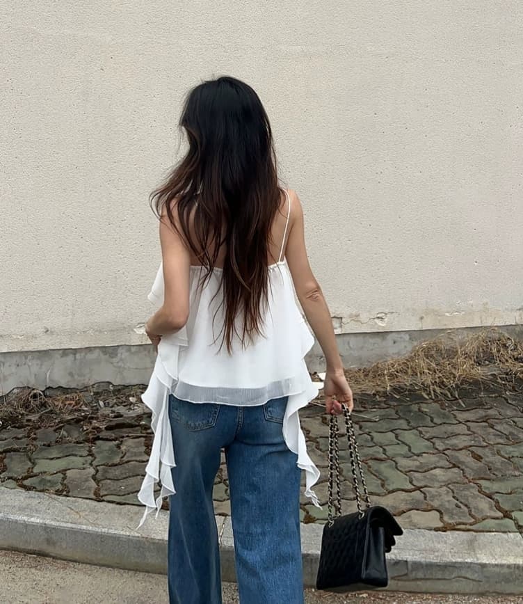 있음 선적 한국 ins 프릴 불규칙 리본 디자인 캐미솔 상세 이미지 13