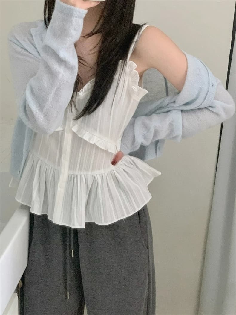 있음 선적 한국 ins 작은 레이스 달콤함 일상 다용도 스택 착용 캐미솔 상세 이미지 4