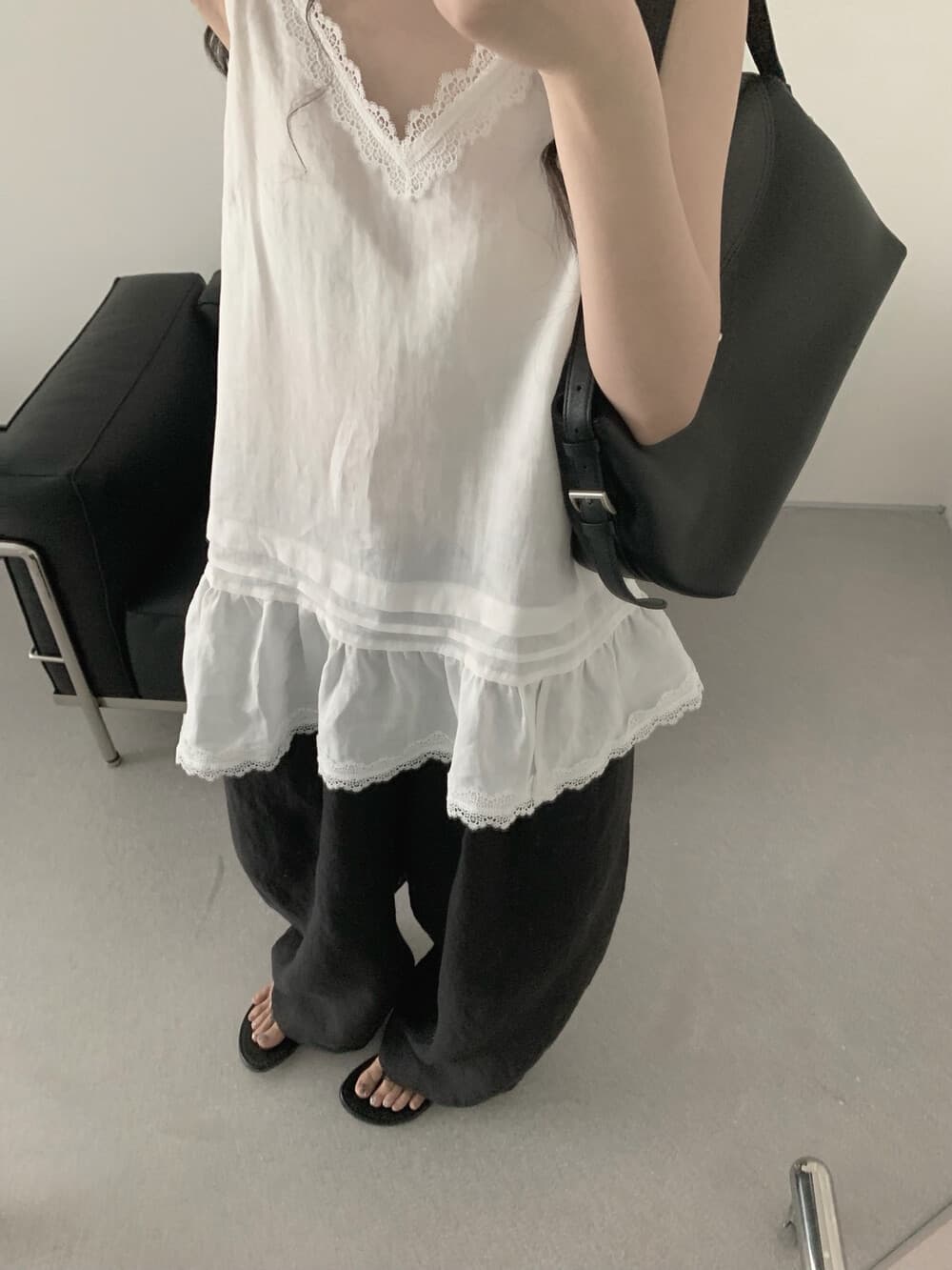 있음 선적 한국 ins 절묘한 다용도 레이스 패치워크 슬립 맨위 상세 이미지 3