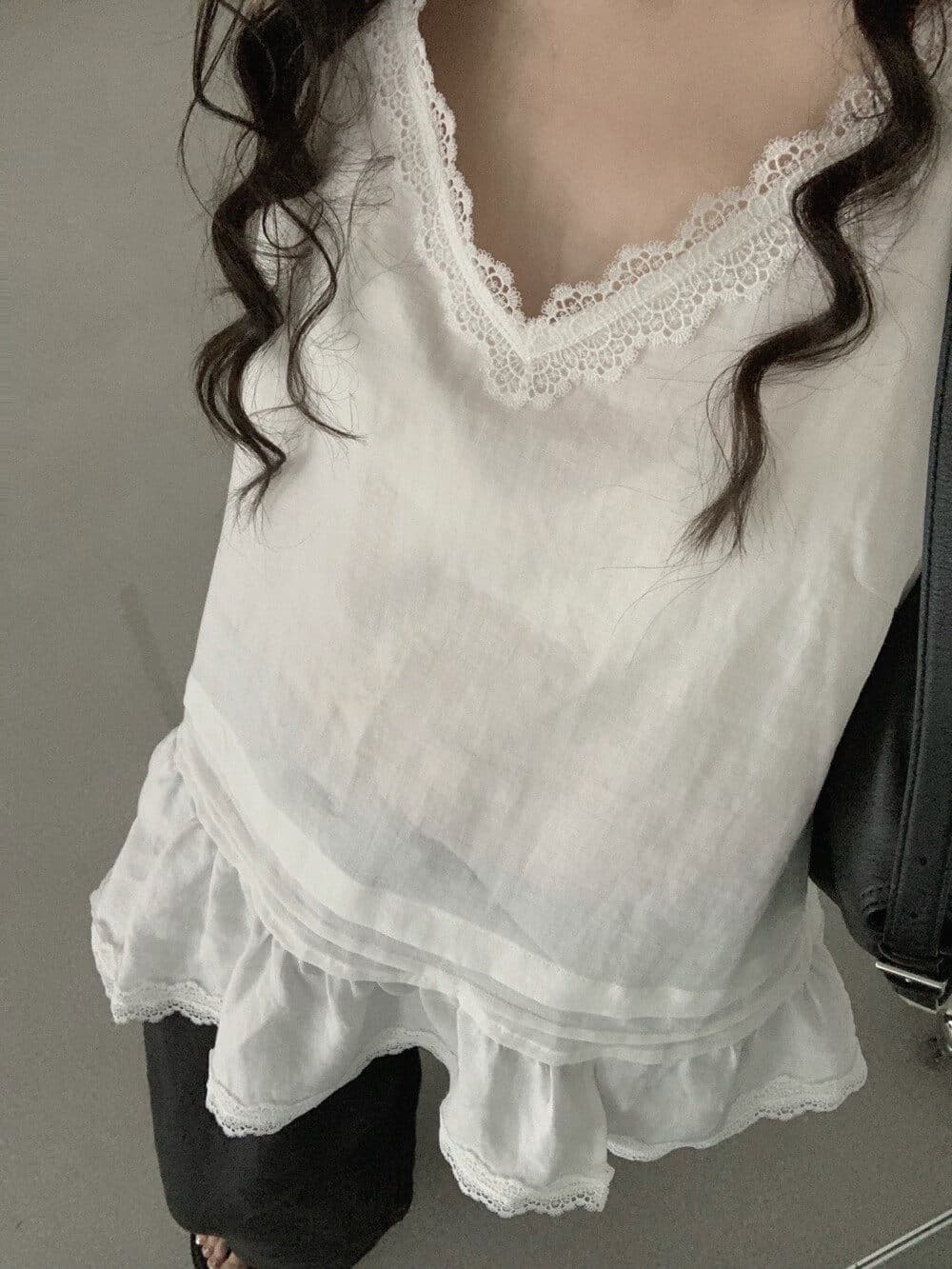 있음 선적 한국 ins 절묘한 다용도 레이스 패치워크 슬립 맨위 상세 이미지 4